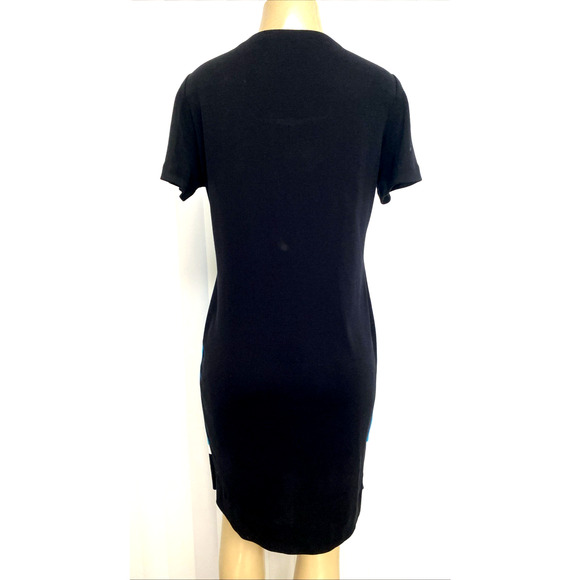 Exclusively Misook Dress Black Blue Color block Shift Short Sleeve Round Neck L - Picture 3 of 7